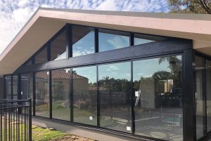 Aluminium sliding doors in constructed property