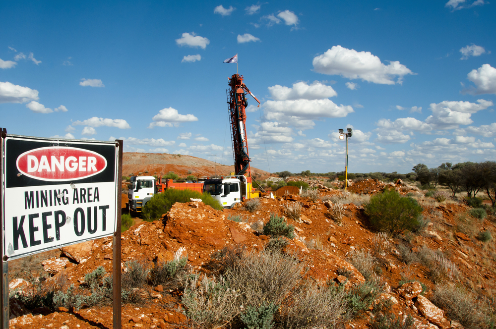 mining security sign reading danger mining area keep out.