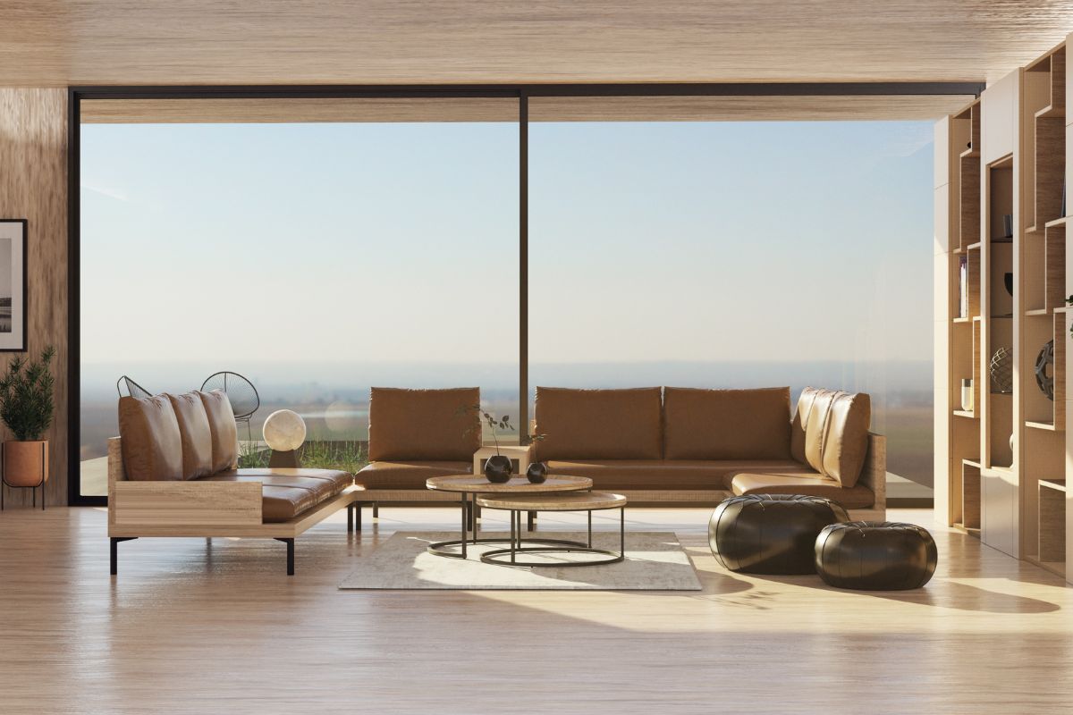 The interior of a house with double-glazed windows.